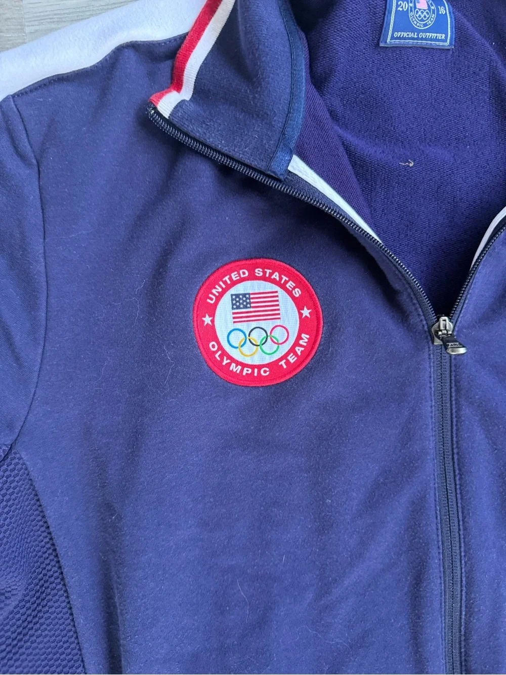 Polo by Ralph Lauren Navy Zip-Up Olympic Track Jacket with White Stripes